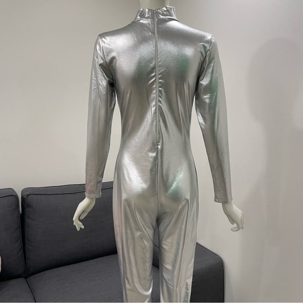 Elegant Silver Women's Metallic Bodysuit - Picture 4 of 16